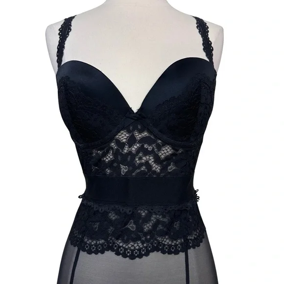 Victorias Secret 34D Black Lace Underwire Sexy Lingerie Teddy Garter Clip Dress - Picture 3 of 12